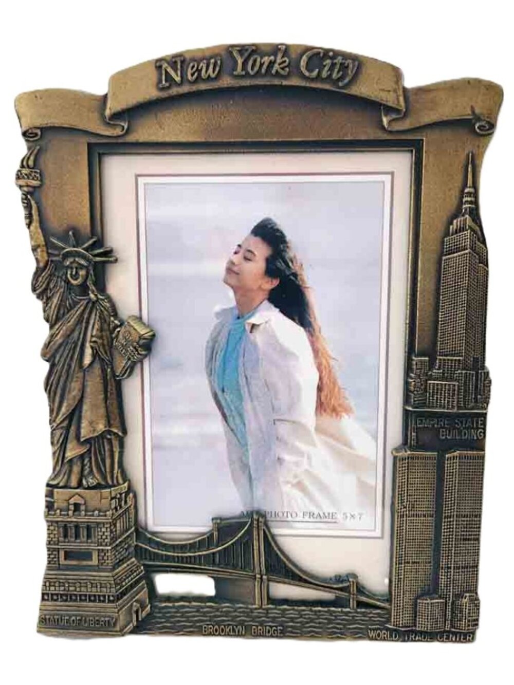 NEW Old Stock Vintage New York City Cast Metal Photo Frame Holds 5" X 7" Picture